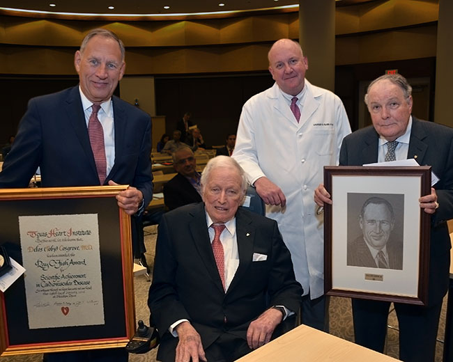  Delos (Toby) Cosgrove, MD recieving the Ray C. Fish Award from Denton A. Cooley, MD, Charles Fraser, MD, and James T. Willerson, MD