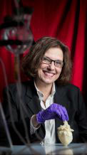 Dr. Doris Taylor holding pig heart scaffold. [Houston Chronicle photo credit Michael Paulsen]