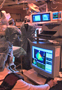 View of a stem cell procedure in the cardiac cath lab.